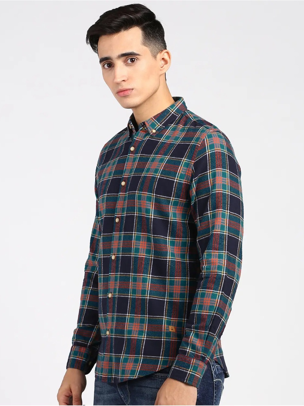 United Colors of Benetton 100% cotton slim XL plaid button shirt blue red yellow